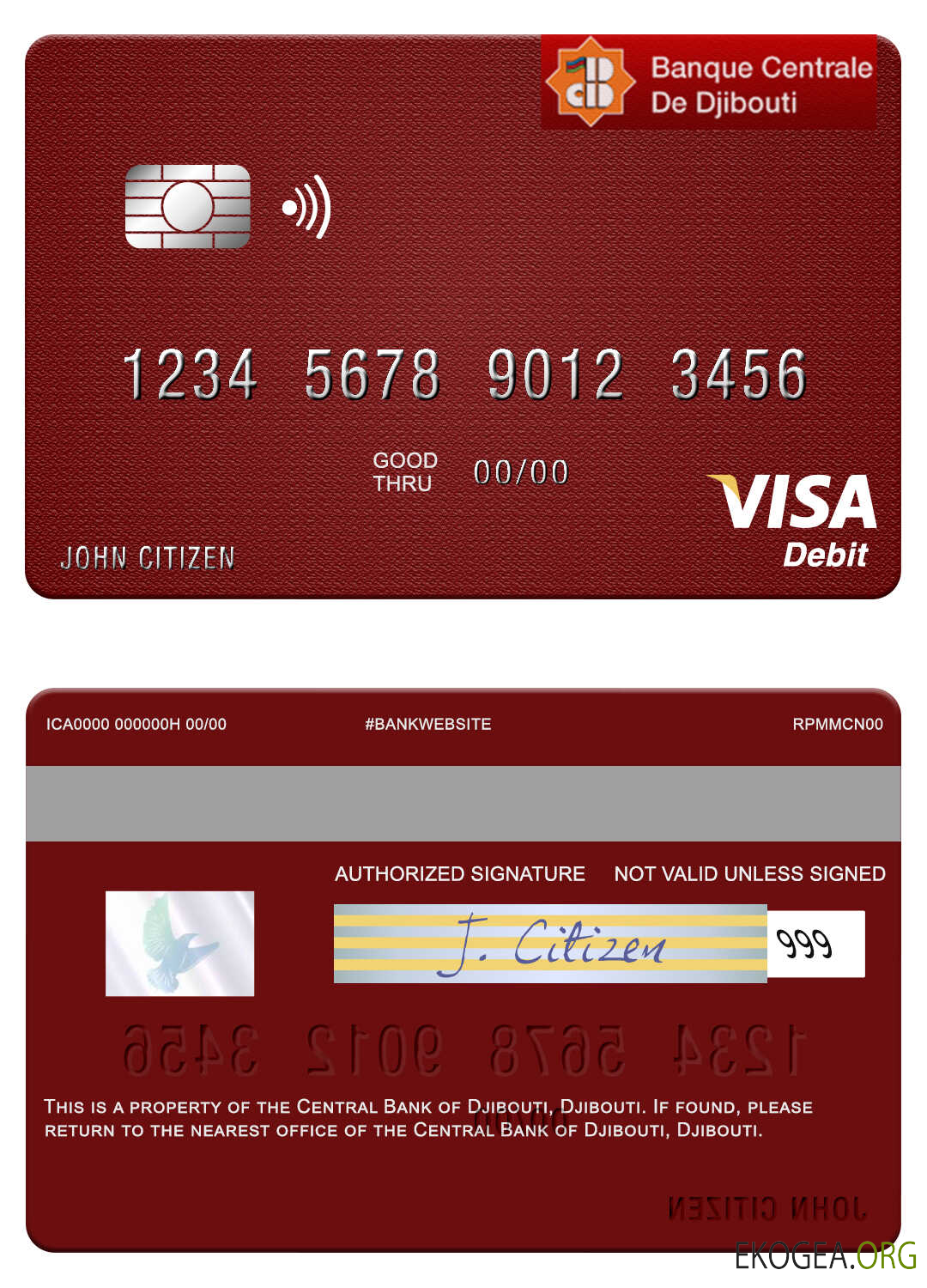 Carte de débit visa de la Banque centrale de Djibouti de Djibouti